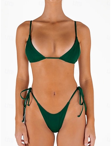  Dámské Plavky Bikiny 2 ks Tanga Plavky Volná záda prázdniny Oblečení na pláž Bez vzoru Do U Bez rukávů Plavky