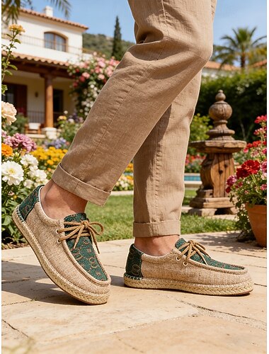  Alpargatas sin cordones color canela para hombre, parte superior cómoda y transpirable, suela de yute para uso en exteriores, playa y vacaciones.