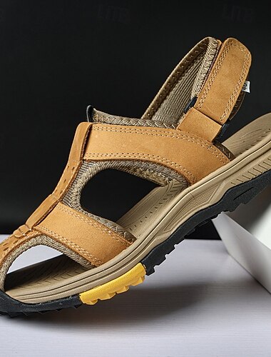  sandali da uomo in similpelle marrone con punta aperta, design regolabile per spiaggia, escursionismo e viaggi estivi