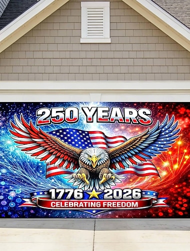  Décoration de porte de garage pour le 250e anniversaire des États-Unis, fond photo d'aigle pour le 4 juillet, bannière USA 1776-2026 pour la fête de l'indépendance, décoration patriotique