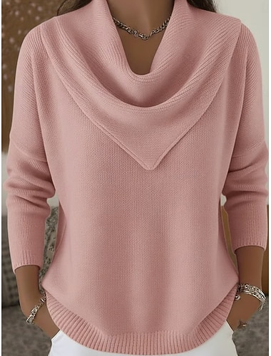  Damen Pullover Elegant Mode Streetwear Einfarbig Gerippt Kapuze Gestrickt Langarm Normale Oberteile Stricken Täglich Outdoor Wochenende Schwarz Weiß Frühling Herbst