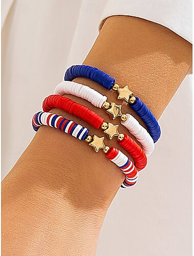  Set di braccialetti per donne in acrilico con perline dell'anniversario dei 250 anni degli Stati Uniti disponibili in più stili tema libertà USA perfetti per abbigliamento casual