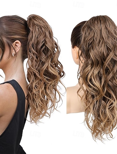  Pferdeschwanzverlängerung, 45 cm (18 Zoll) lange Pferdeschwanzverlängerung mit Haarspange, gewellte Pferdeschwänze, Haarverlängerungen mit Haarclip, natürliches Kunsthaar für den täglichen Gebrauch,
