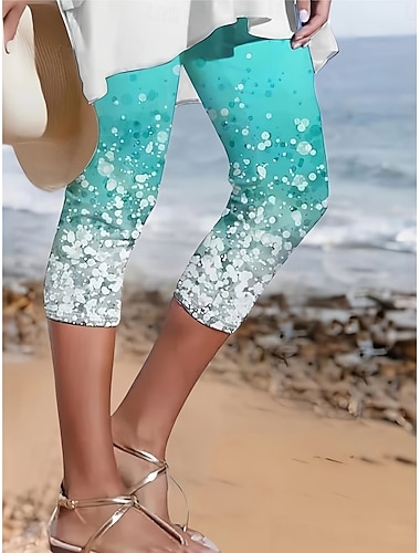  Dámské Capri kalhoty Kalhoty chinos Legíny prázdniny Vinobraní Šik ven Telecí délka Vysoký pas Grafika Spád Potisk Pohodlné Yumuşak Elastické Denní Venkovní Dovolená Vodní modrá Žlutá Světlá růžov