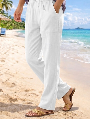  Damen Übergröße Shorts aus Baumwollleinen Leinen-inspirierte Hosen Gefütterte Shorts Sommerhose Einfach Lässig Komfort Lang Natürliche Taille Einfarbig Mikroelastisch Heim Straße Blau Weiß Grün Khaki