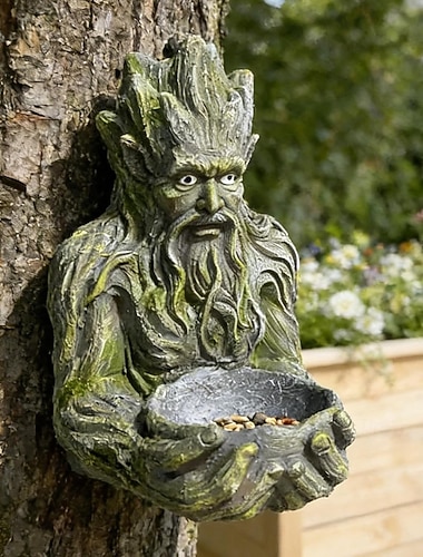  Antike, baumförmige Vogelfutterhaus-Skulptur, verspielte Gartendekoration in Baumform mit versteckter Schlüssellochaufhängung, aus Kunstharz, ideal für Vögel, Terrasse oder Innenhof &magisches