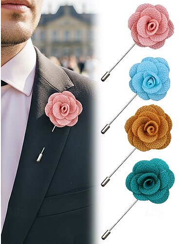  Broche de lapela masculino artesanal em formato de rosa - elegante flor de poliéster para casamentos, acessórios para ternos de noivos e padrinhos, bailes de formatura e festas - broche floral estiloso em diversas cores.