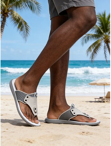 Grå herresandaler, myk overdel med justerbar stropp, ideell for strandferier, avslapning ved bassengkanten og uformelt sommerantrekk