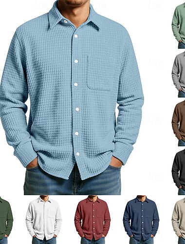  Pánské Košile Wafflová košile Struktura Košile pro volný čas Košile na knoflíky Černá Bílá Světle zelená Bordó Námořnická modř Dlouhý rukáv Bez vzoru Košilový límec Ležérní Denní Jednoduchý Oblečení