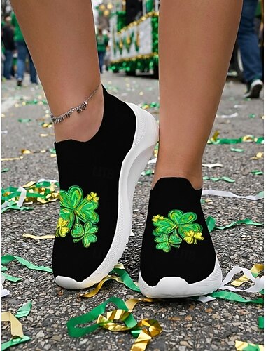  Damesschoenen met klavertje vier-print voor St. Patrick's Day - lichtgewicht sportieve gebreide sneakers voor festivals, kroegfeesten en straatparades. &casual outdoor kleding