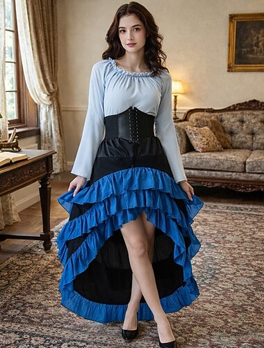  Set Gotisch Middeleeuws Renaissance Rok Blouse / overhemd Korset Lange Mouwen Piraat A-lijn Ronde hals Kostuum Dames Halloween Carnaval Renaissance beurs LARP Retro themafeest Volwassenen Hemd Blouse