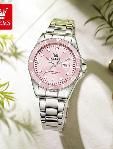  Presente do Dia das Mães OLEVS Relógio de Quartzo Feminino Criativo Minimalista Luxuoso Casual Calendário Data à Prova d'Água Decoração Pulseira de Aço Inoxidável