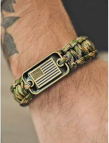  United States 250th Anniversary Menns Amerikansk Flagg Paracord Armbånd Holdbart Polyester og Legering Materiale Justerbar Størrelse Perfekt Uavhengighetsdag Hverdagsbruk