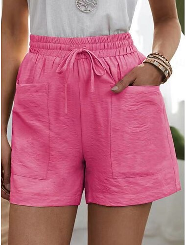  Mujer Pantalones con tacto de lino Chinos Pantalón corto Pantalones cortos de verano Vacaciones Moda Ropa de calle Corto Alta cintura Plano Bolsillo Cintura elástica Confortable Comodidad Suave