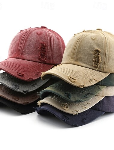  Uniseks Honkbal Hoed Lichtkaki Zwart Katoen Gescheurde Punk Modieus Casual Casual Dagelijks Buiten Effen Kleur Ombre Zon Zonbescherming