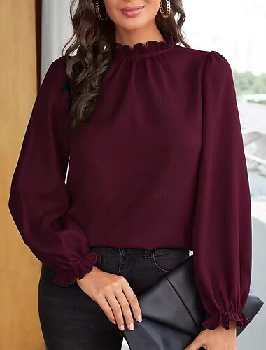  Dame Skjorte Sommertopper Drapering Helfarge عادي Stilfull Grunnleggende Langermet Asymmetrisk Vanlige topper Daglig Kontor Arbeid Svart Hvit Mørkerød Mørkegrønn Sommer Vår Høst Vinter