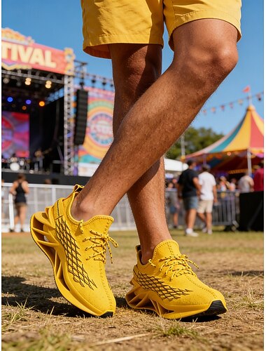  Baskets jaune fluo pour homme – un design élégant et respirant, idéal pour les festivals de musique, les concerts et les événements estivaux, offrant un confort maximal tout au long de la journée.