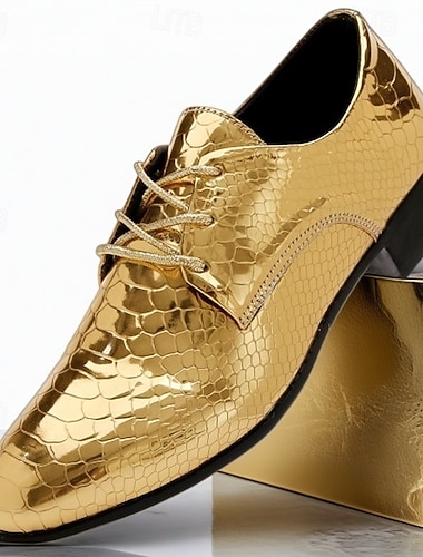  Chaussures habillées métallisées dorées à motif crocodile pour homme – chaussures de soirée brillantes pour les fêtes, les mariages et les soirées en boîte de nuit