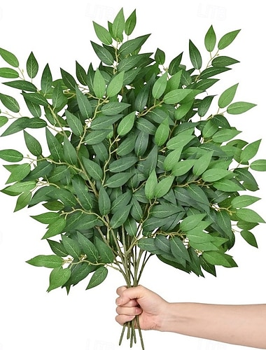  5 steli di foglie artificiali in stile eucalipto, giuggiole finte per matrimonio &foglie di banyan, rami verdi, piante finte in stile foresta primaverile per decorazioni in vaso per la casa