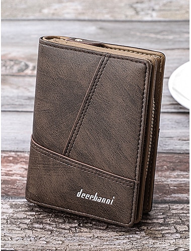  Portemonnee voor heren van imitatieleer met dubbele vouw, verkrijgbaar in verschillende kleuren, ruim ontwerp met meerdere vakken en een muntvak met ritssluiting, slanke, casual stijl en kaarthouder voor dagelijks gebruik en zakelijke gelegenheden.