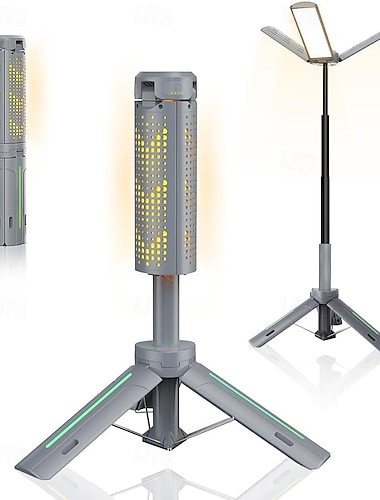  Oppladbar 8000 mAh camping- og arbeidslampe med justerbart stativ, 1 meter, 3000 lumen trådløs arbeidslampe med 3 justerbare hoder, dimbar nødlykt med teleskopstativ