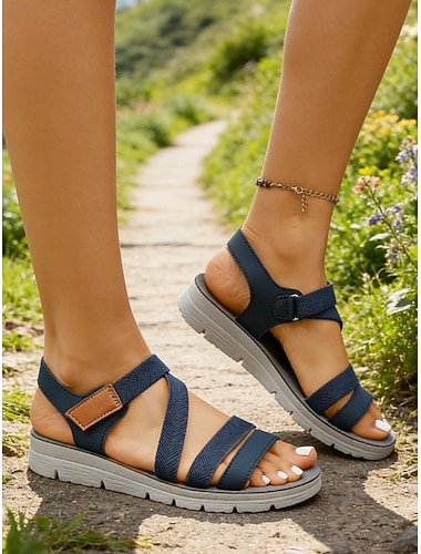  Sandalias deportivas con tiras azules para mujer: cierre de velcro cómodo y ajustable, diseño transpirable con un estilo deportivo moderno, perfectas para actividades al aire libre, senderismo, viajes