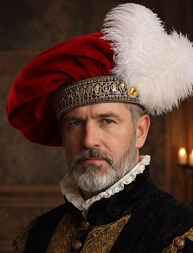  Rétro Vintage Médiéval Renaissance Chapeau Prince Gentleman Noble Broderie Déguisement Homme Fantaisie Halloween Carnaval Foire de la Renaissance LARP Soirée à thème rétro Adulte Chapeau Toutes
