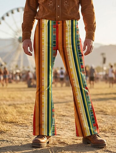  Retro Vintage Boho Anos 70 Calças Calça boca de sino Hippie Discoteca Cintura Alta Listrado Fantasia Homens Dia Das Bruxas Carnaval Festival de Música Festa Temática Retro Adulto Calças