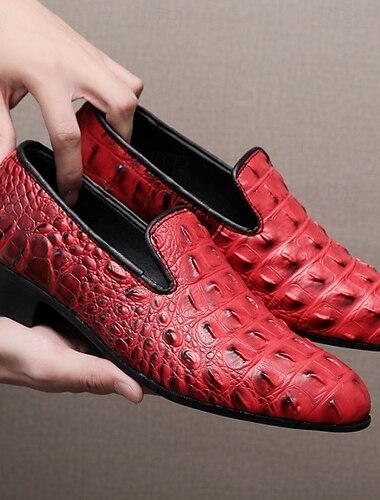  scarpe slip-on da uomo in similpelle rossa con stampa coccodrillo, eleganti e comode per occasioni formali e casual