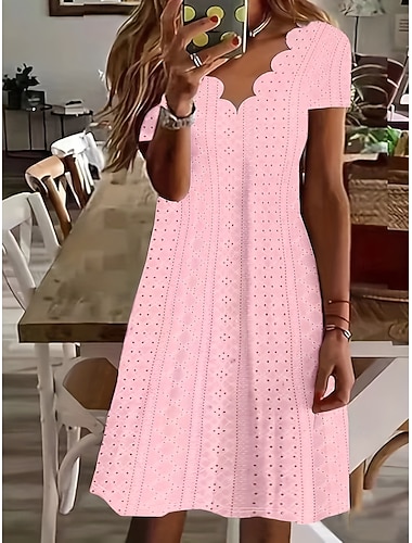  Damen Knielanges Kleid A Linie Kleid Sommerkleid Lässig Normale Passform Einfach Kurzarm V Ausschnitt Blau Weiß Gelb Rosa Sommer Frühling