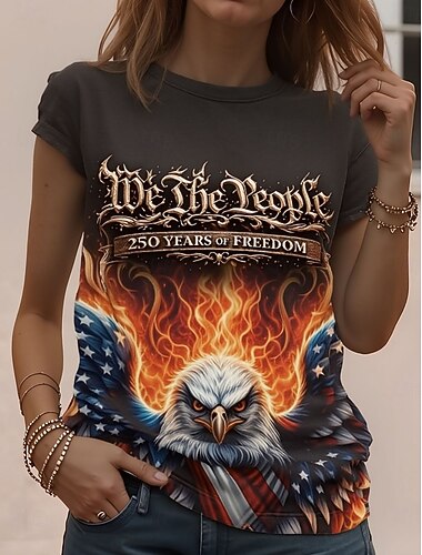  Maglietta Donna Patriottica Americana Festa dell'Indipendenza Stampa Grafica Bandiera Americana Vintage Elegante Classica Maniche Corte Girocollo Giro Regolari Tops Quotidiani Weekend Nero Verde