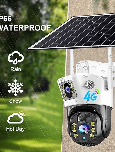  4 MP wifi-beveiligingscamera, werkt op zonne-energie, 360° draaibaar, toegang op afstand, nachtzicht, IP65 waterdicht
