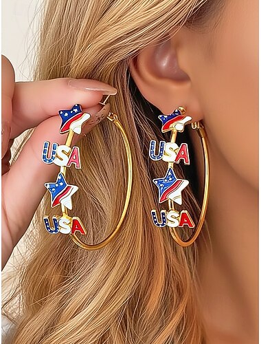  Verenigde Staten 250e Jubileum Dames Legering USA Thema Oorbellen Rood Wit  Blauw Sterren Perfect voor de VS Onafhankelijkheidsdag  Casual Dagelijkse Wear