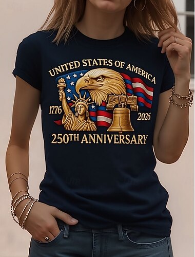  Den nezávislosti Americká výročí Patriotic dámské tričko Tisk Grafika Americká vlajka Vintage Stylové Klasické Krátký rukáv Kulatý výstřih Pravidelné topy Denní víkend Bílá Červená Černá