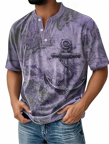 Homme Vintage T-shirt Chemise Henley Manche Courte ancien Designer Rétro Vintage Occasionnel Quotidien Rue Été Printemps Toutes saisons Vert Armée Rose Claire bleu marine Violet Kaki Henley T-shirt