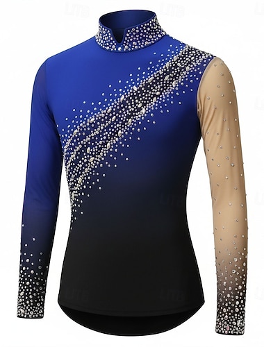  Kunstschaatstopje Voor heren Schaatsen Tops Blauw / zwart Lapwerk Rekbaar Opleiding Wedstrijd Kunstschaatskleding Klassiek Kristal / Bergkristal Lange mouw Schaatsen Kunstschaatsen
