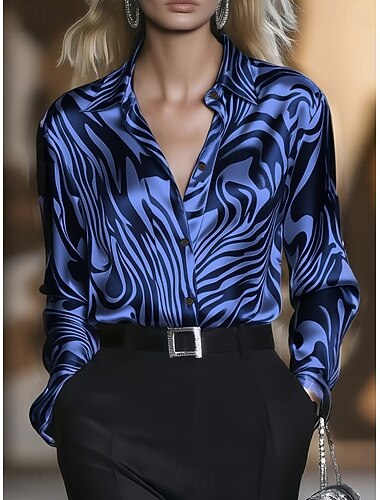  Dame Skjorte Grafisk Geometrisk Årgang Stilfull Moderne Langermet Skjortekrage Vanlige topper Daglig Ferie Blå Blush Pink Rosa lysegrå Sommer Vår