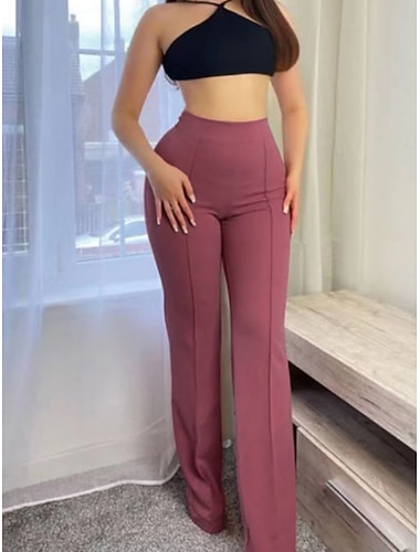  Dames Chinese uitlopende legging Vakantie Modieus Streetwear Volledige lengte Hoge taille Effen Kleur Comfortabel Comfort Zacht Hoge Elasticiteit Buiten Straat blauw Zwart Wit Blozend Roze Lente