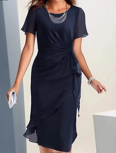  Dame Midikjole Kappe Kjole Kjole Med Tyl Bodycon kjole Ferie Fest Fødselsdag Daglig Kontor Regulær Vanlig Kortærmet Rund hals Vinrød Grøn Kakifarvet Mørkeblå Sommer Forår Efterår