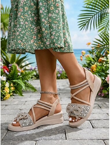  Zwarte platte sandalen met enkelbandje en strasssteentjes voor dames - sprankelende, met juwelen versierde sandalen met open neus, stijlvolle en comfortabele sandalen voor elke dag.