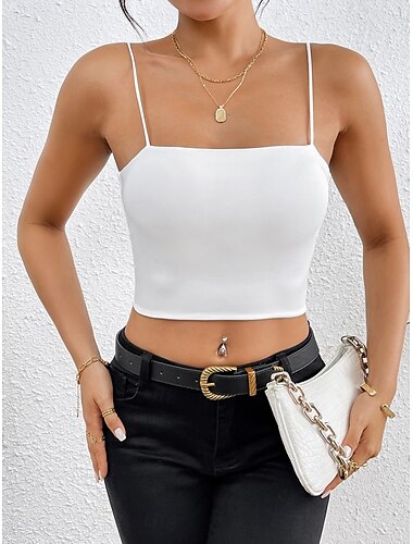  نسائي كنزة بلوزة قميص داخلي بدون أكمام سهل أنيق مثيرة الحديث بدون كم رقبة مربعة قمصان قصيرة مناسب للبس اليومي مناسب للعطلات مناسب للخارج أسود أبيض نبيذ أحمر بني الصيف الربيع