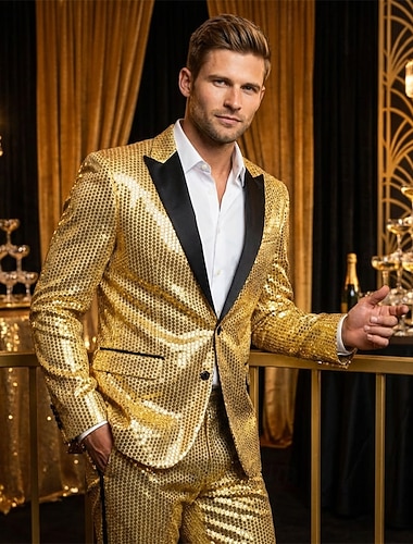  Discoteca Anos 80 Ternos / Conjuntos e Blazeres Lapel Collar Blazer Lapela de pico Normal Discoteca Paetês Fantasia Homens Dia Das Bruxas Baile de Máscaras Bandagem Festa Parada do Orgulho Adulto