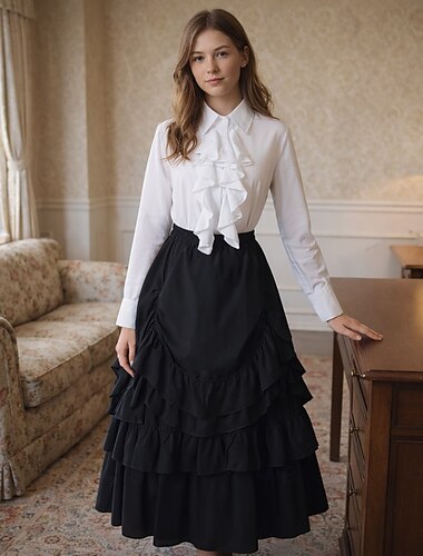  Set Elegante Medievale Rinascimento Lunghezza alla caviglia Gonna Blusa / Camicia Lunghe Principessa Gentildonna Linea ad A Costume Per donna Fantasia Natale Halloween Fiera Rinascimentale LARP Adulti