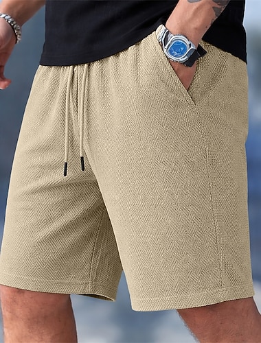  Herren Shorts Freizeitshorts Jacquard Strukturiert Einfach Komfort Atmungsaktiv Knielang Lässig Outdoor Strand Urlaub Mode Schwarz Wein Mikroelastisch