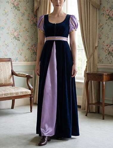  século 19 Período da Regência Até o Tornozelo Vestidos Mangas curtas Princesa Senhora Mulher nobre Côr Sólida Fantasia Mulheres Real Dia Das Bruxas Carnaval Festa de Chá LARP Ren Faire Adulto Vestido