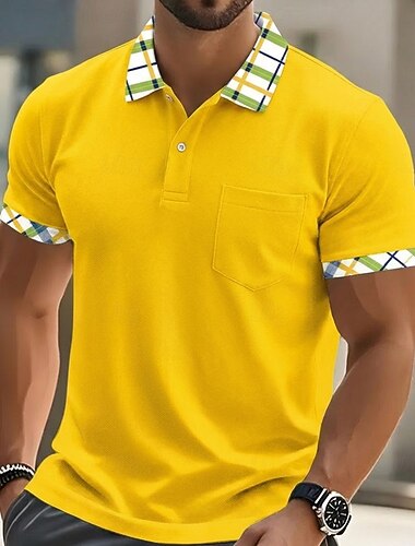  Homme Chemise de golf Polo Piqué Occasionnel Affaires Classique Manche Courte Mode Basique Couleur Unie Plaid Boutons Été Printemps Printemps & Automne Coupe régulière Blanche Jaune bleu marine Vert