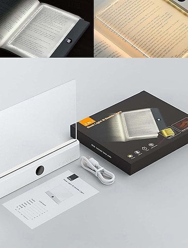  LED-Leseleuchte, wiederaufladbare, transparente, flache Buchlampe mit 3 Farben &Timer, dimmbare Leselampen für nächtliches Lesen, beschreibbare Tafellampe mit ganzseitiger Beleuchtung – für