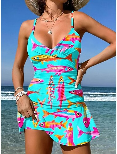  Dames Zwemkleding Een stukje Rok Zwempak Gebreid Elegant Vakantie Grafisch Geometrisch V-hals Mouwloos Badpakken