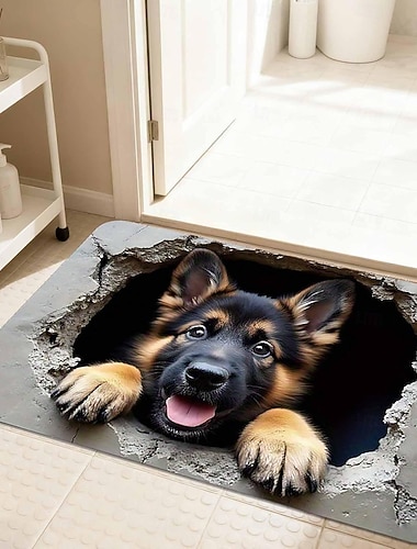  Tysk gjetervalp 3D optisk illusjon 2D flatt trykk dørmatte som bryter gjennom sprekkdesign for moro skyld &innbydende hjeminngang