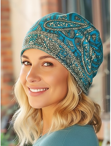  Damelue i bohemsk paisley-stil, mykt hodeplagg og halskjede i polyester i flere farger, lett tilbehør i vintage-stil for kvinner, perfekt for hverdagsbruk, ferie og reisebruk